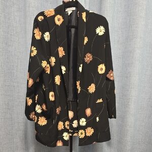 Vintage 90s Kensington Square Floral‎ Black Women's Oversized Blazer Size Large